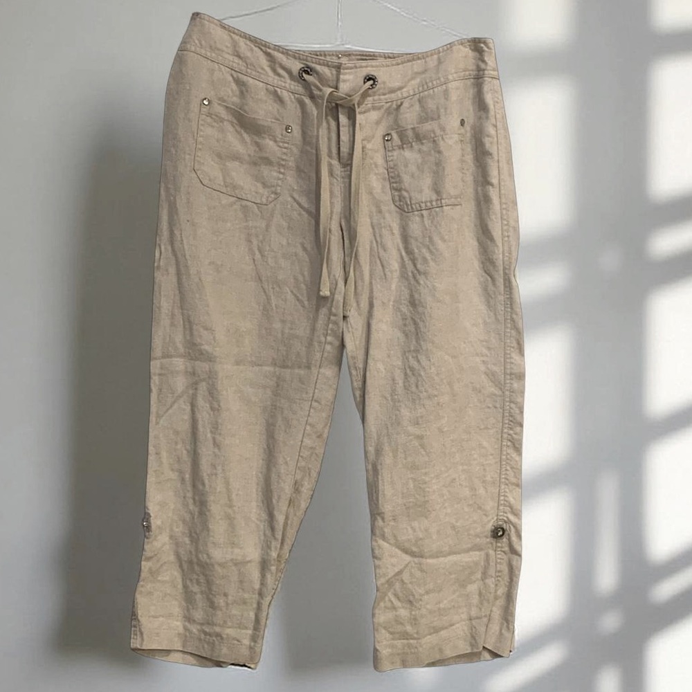 INC International Concepts Women's Khaki Linen Cargo Pants 8